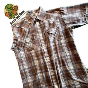 Ely Cattleman Mens‎ Tall Man Western Plaid Short Sleeve Pearl Snap Shirt Size LG